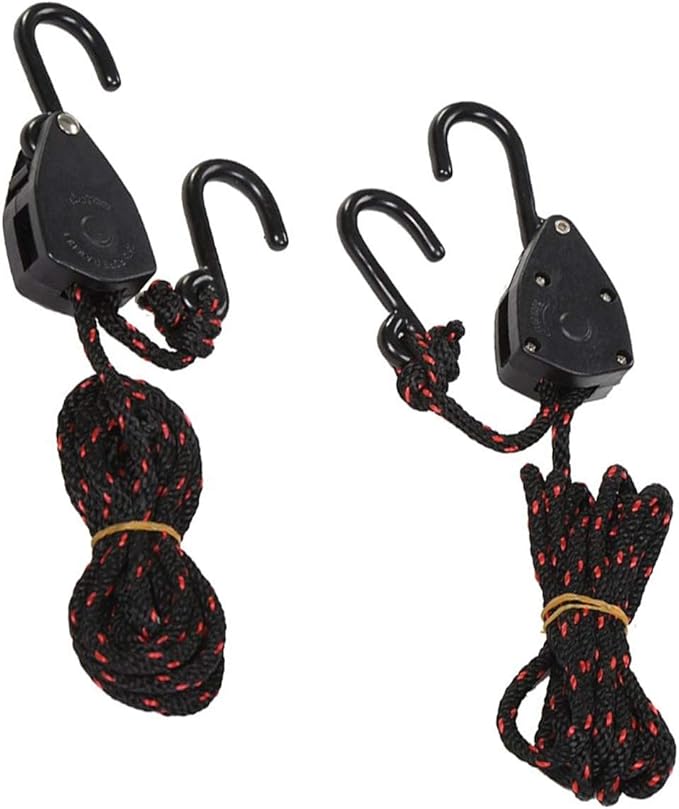 4PCS 1/8in 8ft Adjustable Heavy Duty Rope Hanger Ratchet Kayak and Canoe Bow and Stern Tie Downs Straps