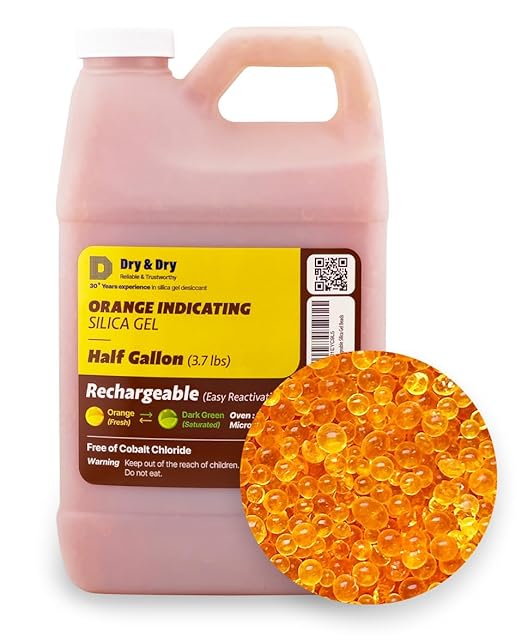 "Dry & Dry" [3.7 LBS] Premium Orange Indicating Silica Gel Desiccant Beads(Industry Standard 3-5 mm) - Rechargeable Silica Gel Beads(3.7 LBS)