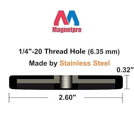 Magnetpro 2 Pieces Strong Rubber Coated Mounting Magnets Anti-Scratch & Anti Corrosion, Over 65 LB Adhesive Power, with 1/4"-20 Stainless Steel Thread Hole and Screw for PTZ, Camera