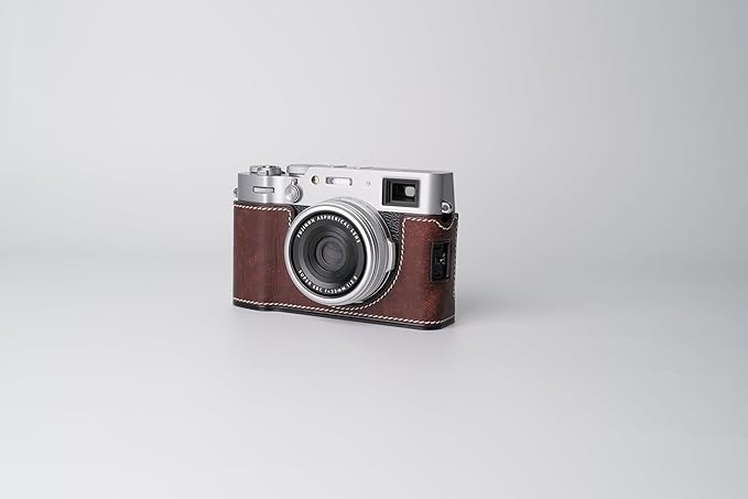 Genuine Leather Camera Half Case for Fujifilm X100VI - Top Layer Cowhide Body + Metal Base Plate - Hand Shank Free Design (Dark Brown)