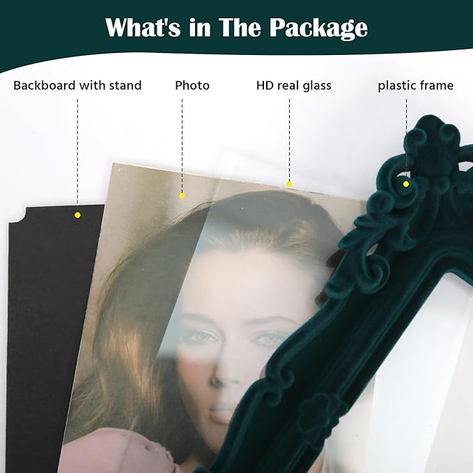 5x7 Picture Frame with Stand for Tabletop Wall Display, Floral Photo Frame for Art Prints Family Portrait Landscape Paintings Posters, Cute Room Decor for Living Room Bedroom (Dark Green)