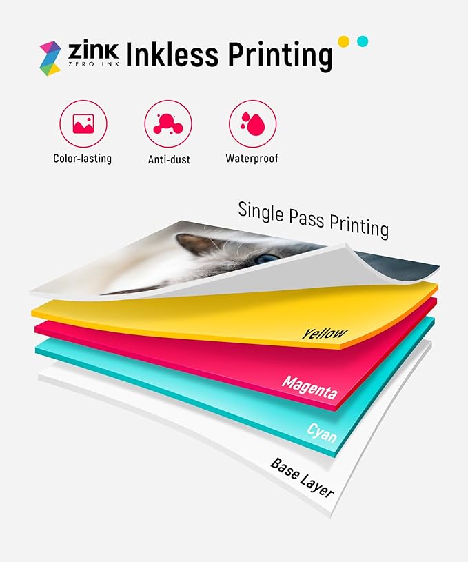 Liene 2x3” Photo Printer, Mini Picture Printer w/ 10 Zink Adhesive Paper, Bluetooth 5.0, Compatible w/iOS & Android, Portable Color Mono Instant Sticker Printer for iPhone, Smartphone, Pearl White