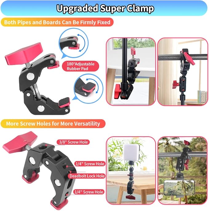 Super Clamp Camera Clamp Mount 5.5" Magic Arm & 22"/57cm Adjustable Magic Arm with Super Clamp Camera Mount