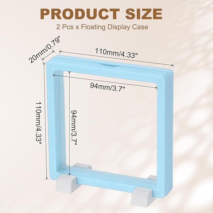 PATIKIL 2Pcs Floating Display Case, 4.3 Inch Jewelry Display Case Stand Challenge Coin Holder Frames Transparent Small Storage Box 3D for Necklace Bracelets Pendants, Light Blue/White