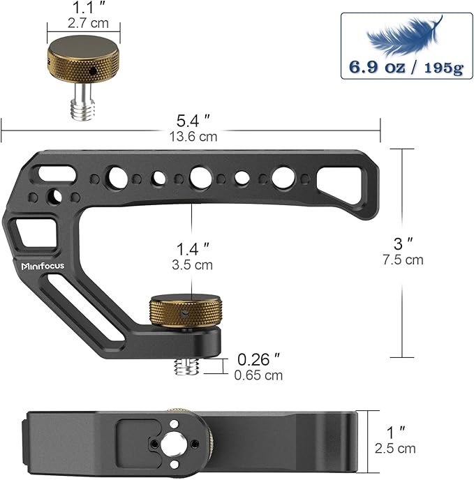 Top Handle with 3/8"-16 Locating Pins, Universal Camera Handgrip with 5 Cold Shoe Mount for Microphone, LED Light, Monitor, 1/4", 3/8" Threaded Holes with Locating Pins for ARRI Grip