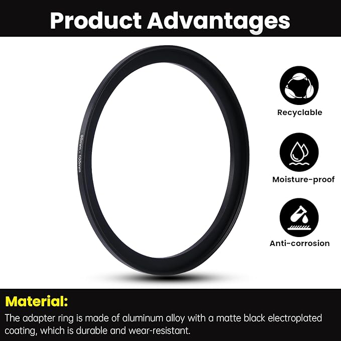 Metal Step Up Ring Filter Adapter - 95mm to 105mm - Metal Ring Step Up Rings Adapter Filter Compatible with All 105mm UV, CPL, ND, Lens Hood, Threaded Lens ect