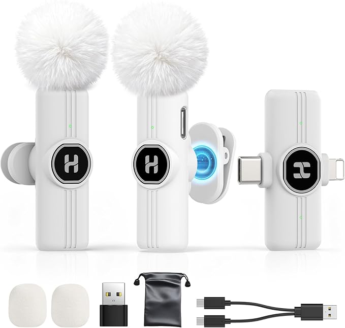 Mini Wireless Lavalier Microphone for iPhone, iPad, Android Phone - 2in1 Microfono Lapel Bluetooth Mic for Recording, Clip on Omni Lav Mic for Video Recording, Tiktok, YouTube, Vlog