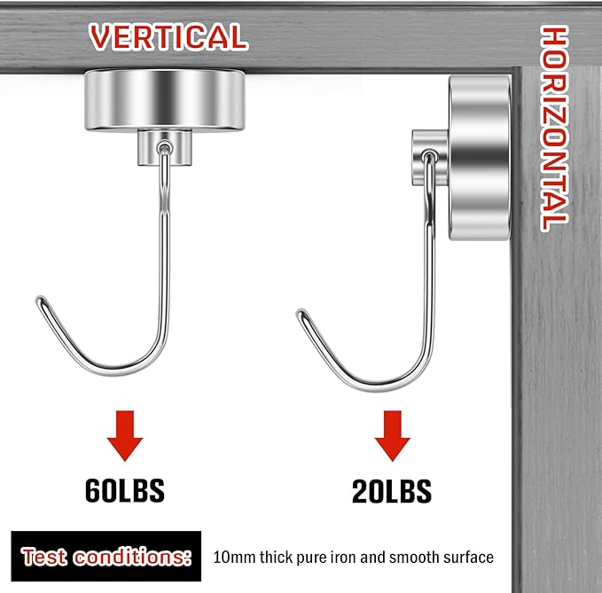 FINDMAG Magnetic Hooks for Cruise Cabins, 60lb+ Strong Neodymium Hooks for Hanging, Magnetic Hooks Heavy Duty for Refrigerator, 10 Pack Magnetic Swivel Swing Hooks for Workplace, Kitchen, Grill, Home