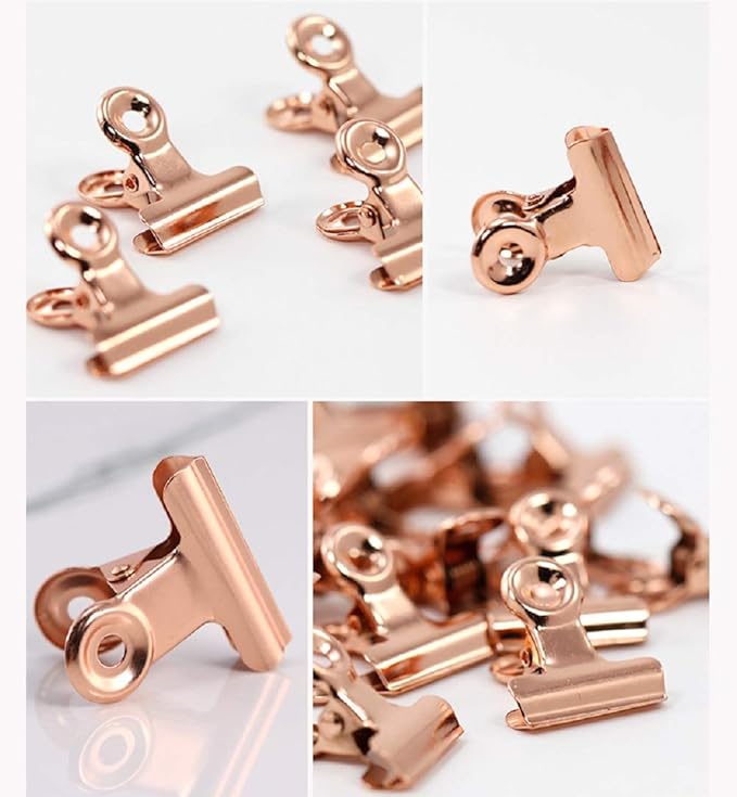 YUCHIYA 20 Pack Bulldog Clips with Push-pins for Corkboard,Metal Clips for Crafts, Metal Binder Clips for Pictures, Spring Paper Clamps for Office Documents (Rose Gold,1.2inch)
