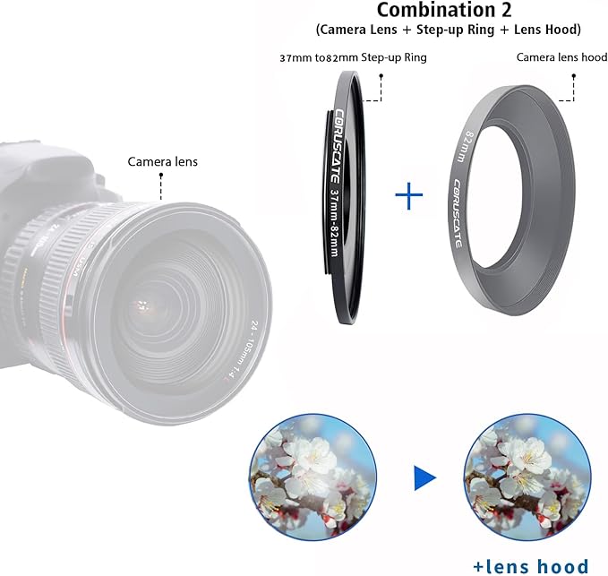 37mm to 82mm Camera Filter Adapter Ring,37mm-82mm Lens Adapter Metal Filter Rings Compatible All 37mm Size Lens and 82mm Thread Size Camera Accessory+1pcs Lens Cleaning Cloth.