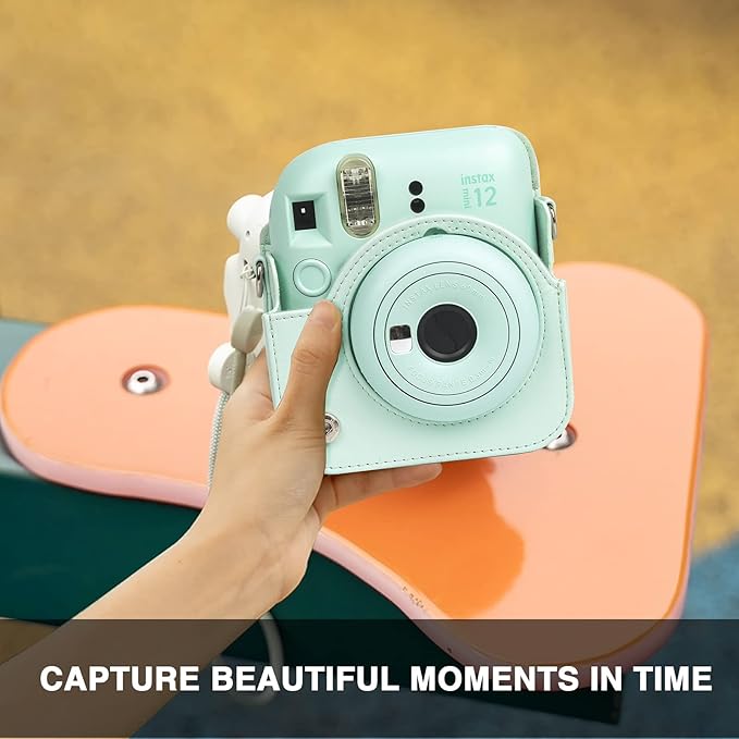 CAIYOULE Camera Case for Fujifilm Instax Mini 12 Instant Film Camera, Retro Leather Protective Camera Crossbody Bag for Fuji Mini 12 with Photo Album, Adjustable Shoulder Strap, Mint Gree-No Camera