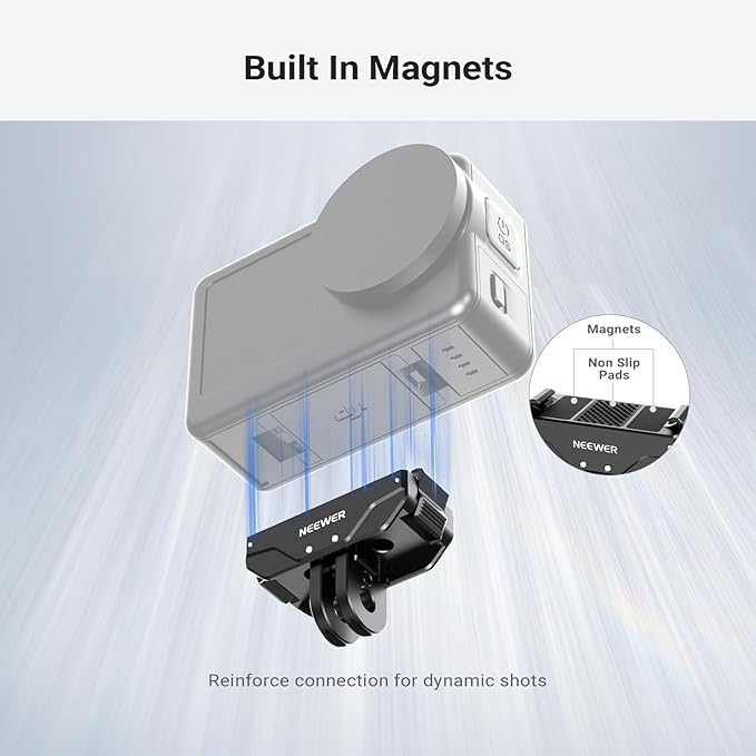 NEEWER Magnetic Quick Release Mount Compatible with DJI Osmo Action 6 Only, with Universal Action Camera Adapter & 1/4" Thread for Accessories, AC071 (Black)