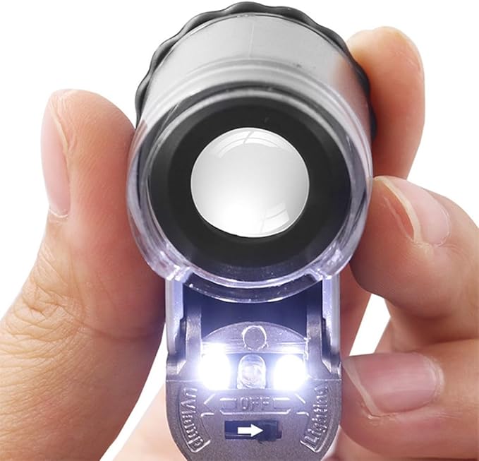 50X Pocket Jewelry Loupe Mini Jewelry Magnifier with UV LED Light Portable Eye Loupe Magnifier Coin Magnifying Glass Microscope Handheld Eye Glass for Jewelry Diamond Stamps Coin Collection