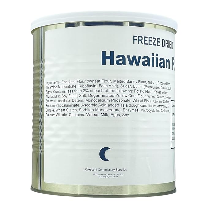 Military Surplus Freeze-Dried Hawaiian Rolls – 12 oz per Can – Emergency Survival Camping Food – 25+ Year Shelf Life – Long-Term Storage #10 Can – Soft & Sweet – Ready to Eat or Rehydrate – Made in USA Pack of 1