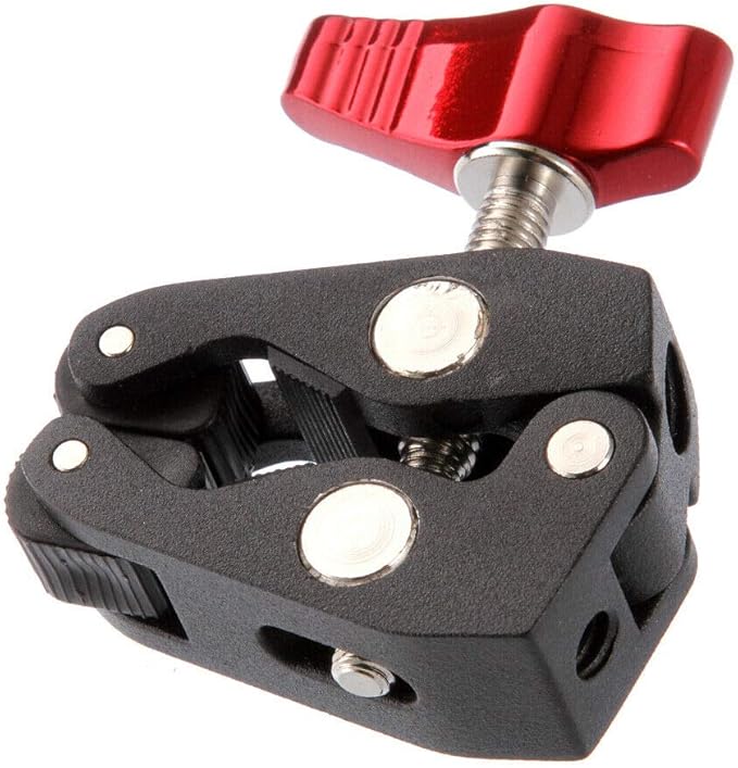 FocusFoto Articulated Magic Arm Crab Claw Super Clamp Clip Holder with 1/4" 3/8" Mount for Studio Flash Light DSLR Camera Tripod Monopod Monitor Video LED Light (Black & Red)