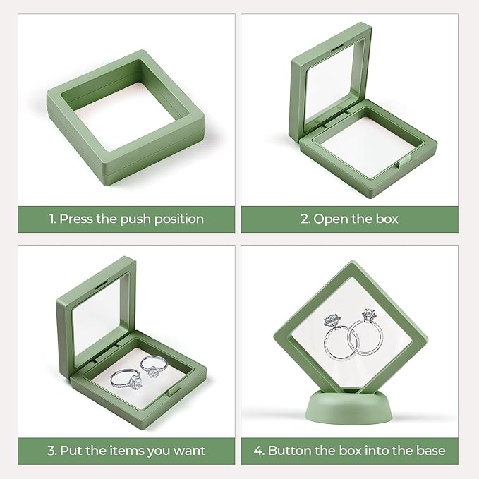 Ring Challenge Coins Display Stand, 3D Display Floating Frame Jewelry Medallion Specimen, Ring Shadow Box Case, 2.75"x2.75"x0.79"(Green - 2PCS)