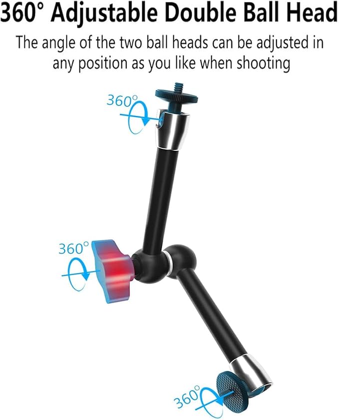 Adjustable Magic Arm, TOAZOE 11 Inch/28 cm Articulating Friction Arm Camera Mount with Both 1/4" Thread Screw Compatible with Camera, LCD Monitor, Fill Light,Flash LED Light