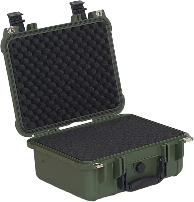MEIJIA Portable All Weather Waterproof Protective Case,Hard Case,Camera Case With Customized Fit Foam,Fit Use of Drones,Camera,Equipments,Pistols,13.35 x11.63x5.98inches (Green)