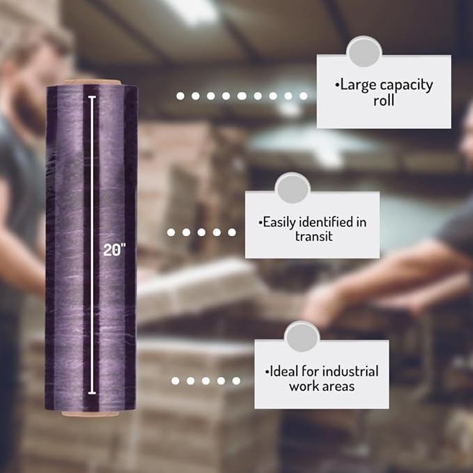 PSBM Purple Machine Stretch Wrap, 2 Pack, 20 Inch x 5000 Feet, 80 Gauge, Plastic Cling Dark Color Stretch Film Rolls for Packaging Packing Pallets