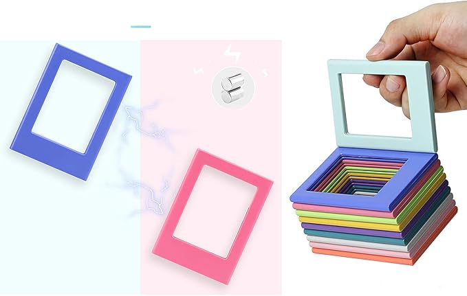 Magnetic Photo Frames for Instax Mini 2.5“x3.5” – 10-Pack Colorful Polaroid Frames, Strong Refrigerator Magnets for Fridge, Locker & Dorm Decor