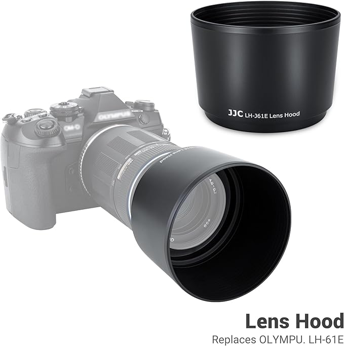 JJC LH-61E Lens Hood Shade for Olympus Zuiko Digital ED 70-300mm f/4-5.6, M.Zuiko Digital ED 75-300mm f/4.8-6.7 II Telephoto Lens, Reversible & Compatible with 58mm Filter/Cap