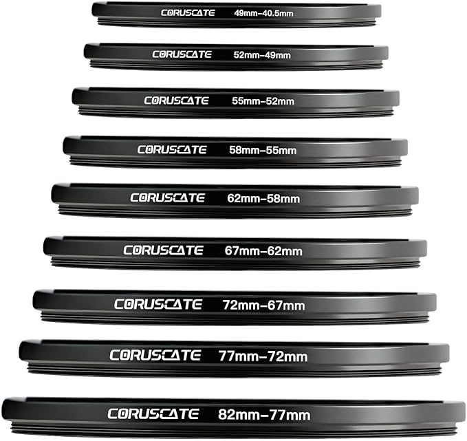 9 Pieces Step Down Ring,Camera Lens Filter Metal Filter Rings Compatible All Brands UV ND CPL (49-40.5mm,52-49mm,55-52mm,58-55mm,62-58mm,67-62mm,72-67mm,77-72mm,82-77mm)