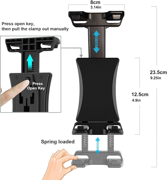 IPad Tripod Mount Adapter 360 Degree Rotatable Universal Tablet Clamp Holder for iPad Pro 12.9 11 10.5, iPad Air Mini, Surface Tab, Galaxy Tab and 3.5 to 13.5in Phone Tablet, for Tripod, Monopod
