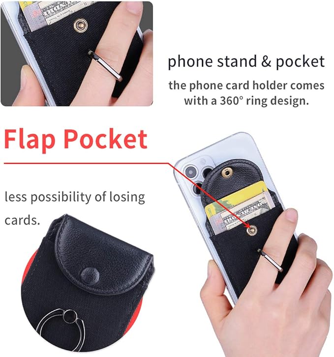 Credit Card Holder for Back of Phone with Ring Stand Stick on Phone Wallet,Ultra-Slim Self Adhesive,RFID Blocking Ring Pocket Wallet Stick on Most Smartphones(Finger Ring Mint)