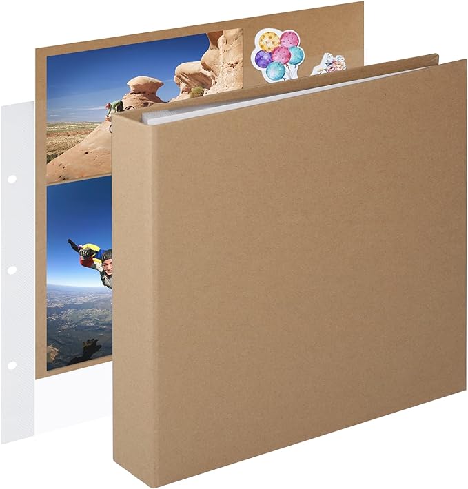 1DOT2 12x12 Inch Large 3 Ring DIY Scrapbook Photo Album Journal with 30 Plastic Sleeves 60 Pages and Kraft Paper Cover for Baby Travel Wedding Couple Anniversary kids Adventure (Yellow)