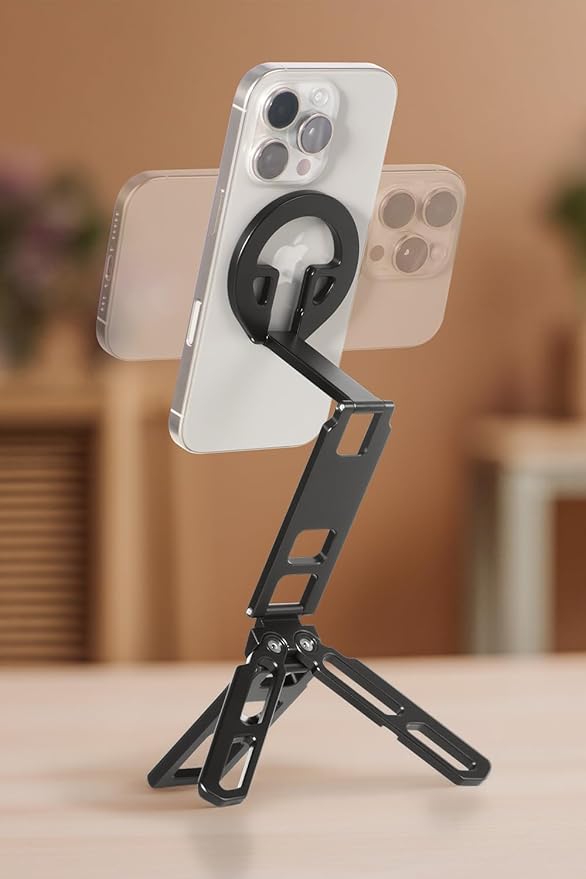 FANAUE Magnetic Tripod Mount - 360° Adjustable Aluminum Stand, Portable Foldable Design, Strong Magnetic Compatible Holder for iPhone, iPad, Smartphones, Vlogging, and Content Creation