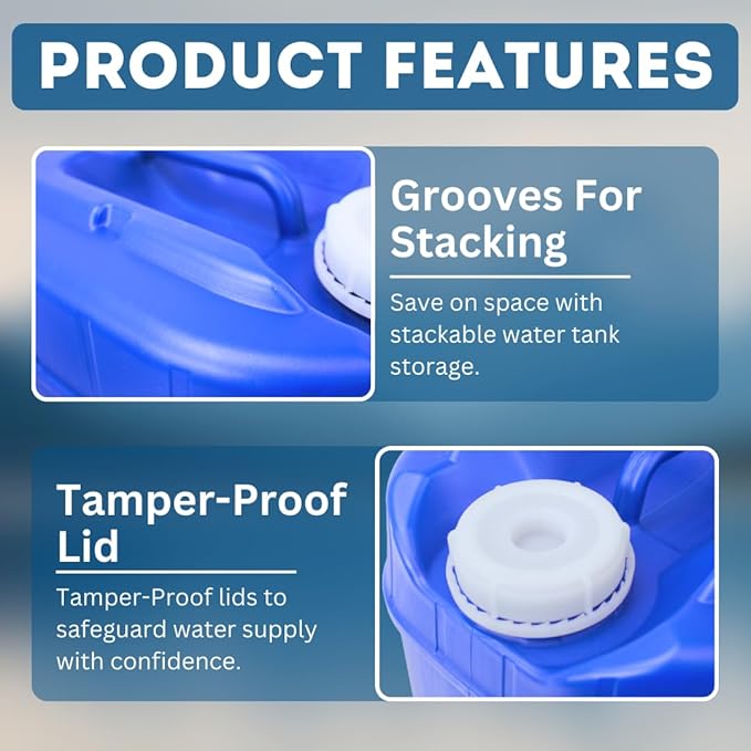 5-Gallon Stackable Water Storage Containers, Water Treatment,5 Gallons Each w/Lids + Spigot, Easy Fill, Survial Supply Emergency Water Storage for Disaster Preparedness, 30 Gallon (6 Tanks)