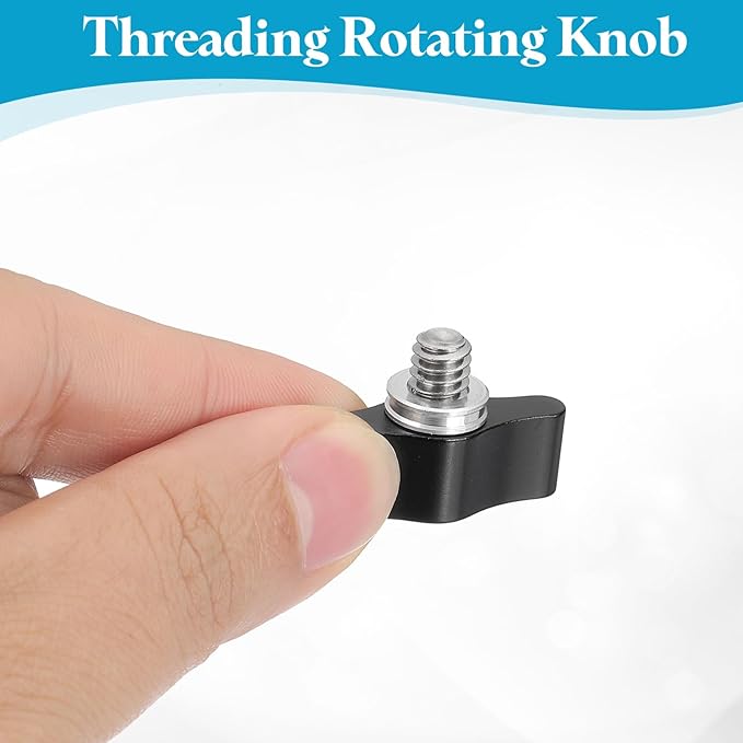 PATIKIL Clamping Screw Knob 1/4" x 0.75", 2Pcs Aluminum Alloy t Shaped Camera Thumb Screws for DSLR Flash Bracket Light Stand Adapter Action Sports Camera Mounting System, Black