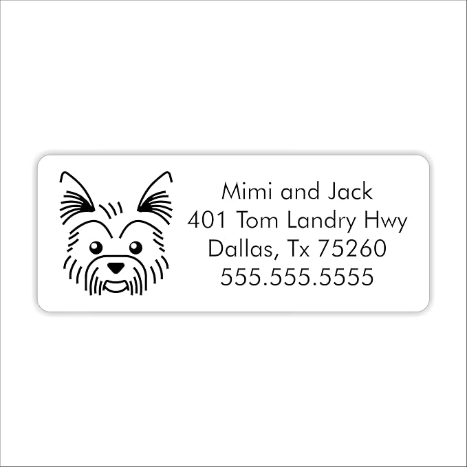 White Home Address Labels - Personalized Return Address Stickers, Custom Printed Mailing Labels for Envelopes, Packages, Wedding, Business (Dog - Yorkshire terrior)