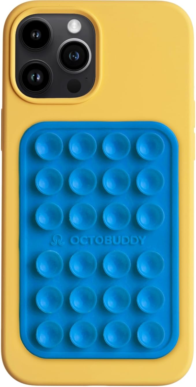 OCTOBUDDY Classic - Silicone Suction Phone Case Adhesive Mount - Hands-Free, Strong Grip Holder for Selfies & Videos - iPhone & Android Compatible - 2.25″ x 3.25″, Blue Ashes