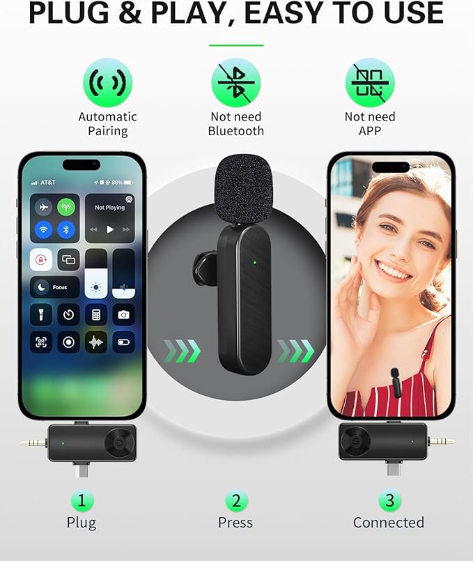 Tearstone Wireless Lavailer Microphone for iPhone, Android, Camera, Professional Wireless Mini Microphone, 4 in 1 Condenser Lapel Mic for Interview Video Podcast Vlog YouTube ASMR TikTok (2 Pcs)
