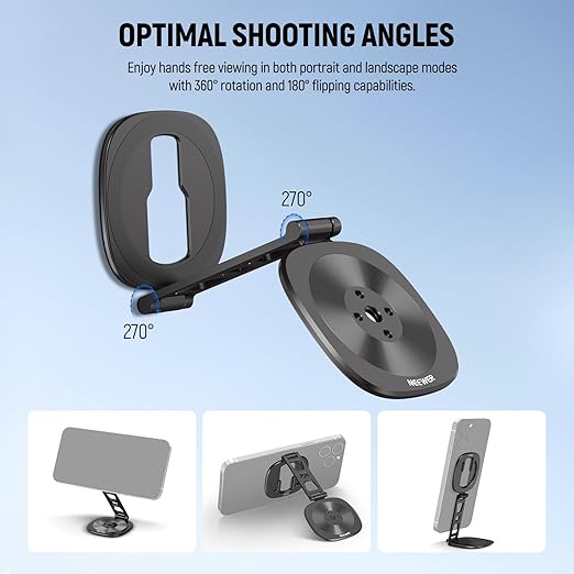 NEEWER PA095 Dual Magnetic Ring Holder for Phone, Slim Folding Magnetic Mobile Phone Holder with 1/4" Screw for Tripod Compatible with MagSafe iPhone Samsung Huawei Android for Video, PA095