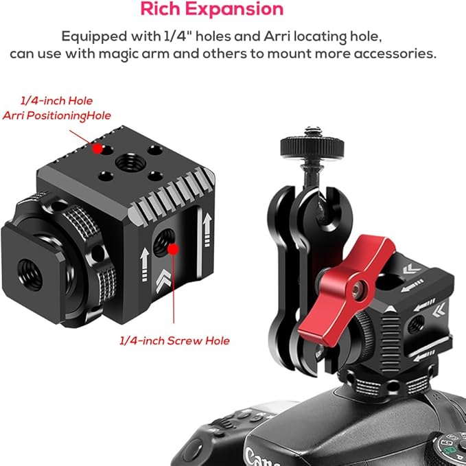 EaxanPic Triple Cold Shoe Mount Bracket, Camera Hot Shoe Mount Adapter with 1/4" Screw Holes for Flash Light Monitor Video Mic Compatible with Canon Nikon Camera Camcorder