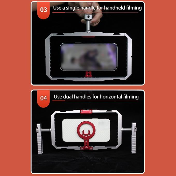 Mobile Phone Cage, Aluminum Alloy Smartphone Video Rig with 4 Cold Shoe Mounts and 28 1/4 Thread Holes, for Vlog Live Streaming and Professional Video Creation