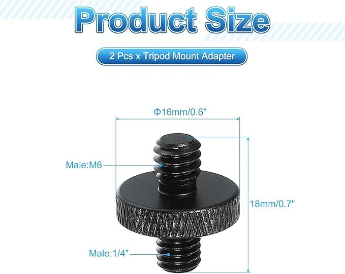 PATIKIL Tripod Screw Adapter 1/4" Male to M6 Male, 2 Pcs Tripod Nut Connectors Camera Mount Screw Camera Double Head Converter for Microphone Holder Magic Arms Accessories, 18 mm