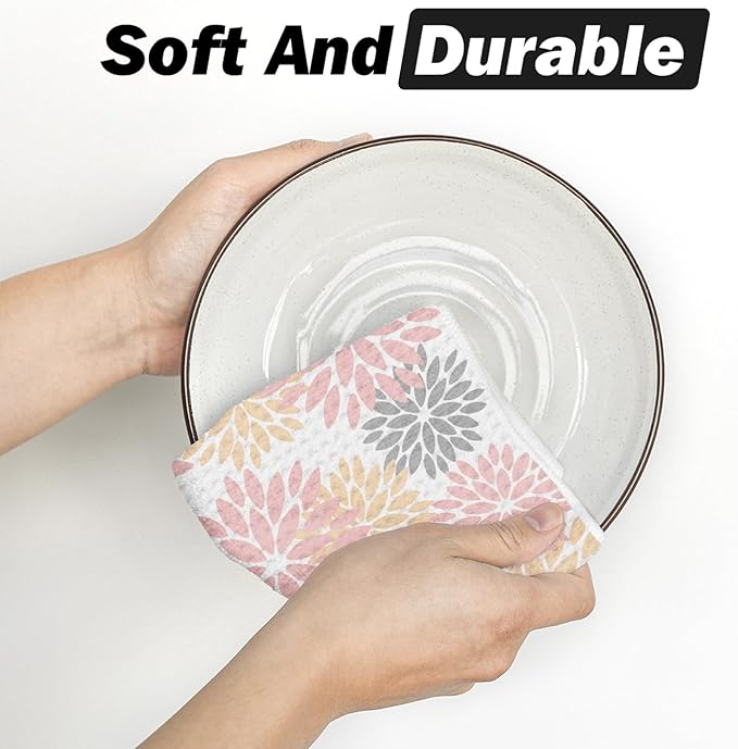 Artoid Mode Pink Dahlia Floral Bar Kitchen Towels, 12x24 Inch Quick Dry Microfiber Cloth Dish Towels for Kitchen Drying Set of 2