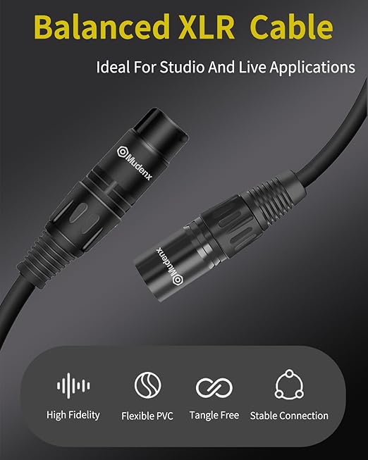 Short XLR Cables 1.6FT 2 Pack,XLR Male to Female Balanced Microphone Cord 3 pin, OFC Shielded 1 Foot Mic Cable