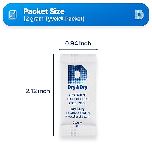 Dry & Dry 2 Gram[200 Packets] Food & Pharmaceutical Safe Silica Gel Packs Desiccants - Rechargeable Tyvek® Silica Gel Packets, Moisture Absorbers, Desiccants Packets, Silica Gel