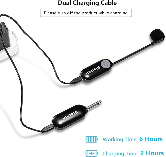 Bietrun Wireless Microphone Headset with 1/4''Plug, 165ft Range, UHF Wireless Headset Mic & Handheld Mic 2 in 1, for Karaoke Speaker, Amplifier, Speakers, PA System, Teaching, Fitness (Black)
