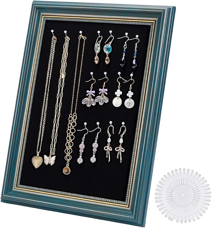 1Pcs Vintage Jewelry Display Stand, Jewelry Rack Photo Frame Shaped Earrings Display Holder with Pins Necklace Earring Ring Holder for Selling Vendors Boutique Women Gift