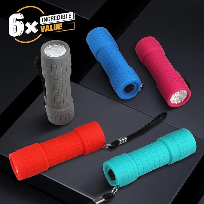 EverBrite Black Light Flashlight 6 Pack, UV Mini Flashlight, 9-Led 395nm Detector for Pet Urine, Stains, Scorpions, 18 AAA Batteries Included