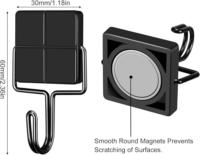 MAGTSMEI Black Magnetic Hooks Heavy Duty, Strong Neodymium Magnet Hooks for Fridge, Refrigerator Magnet with Hook for Hanging, Locker, Kitchen, Cruise, Grill, Industrial Magnetic Hooks, 4 Pack