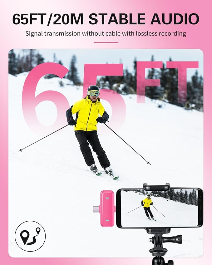 Wireless Mini Lavalier Lapel Microphone for iPhone iPad & Android Phone, 2 in 1 Lapel Mic for Video Recording- Clip on Dual Mics with Noise Reduction for Video Tiktok YouTube Podcast Vlogging(2 Pack)