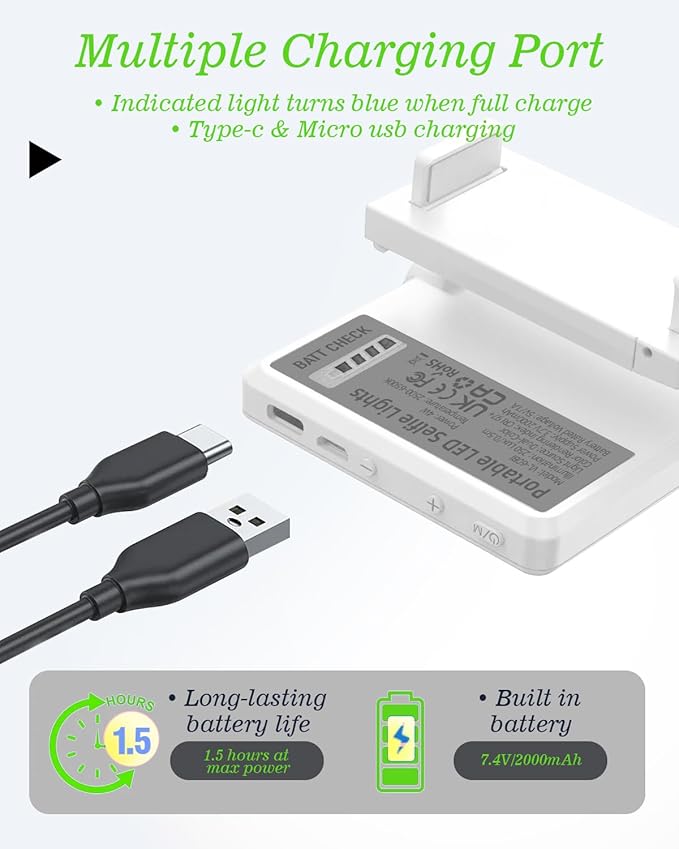 60 LED Portable Selfie Light Video Conference Lighting with Clip & Camera Tripod Adapter Rechargeable 2000mAh CRI 97+, 3 Light Modes for Phone iPhone Webcam Laptop Photo Makeup (Pure White)
