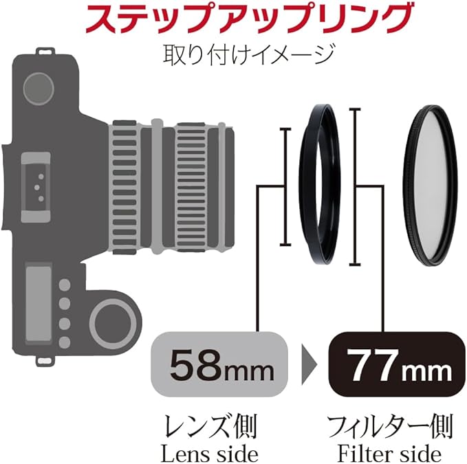 Marumi 906449 Step Up Ring 58mm to 77mm Filter Diameter Conversion Adapter