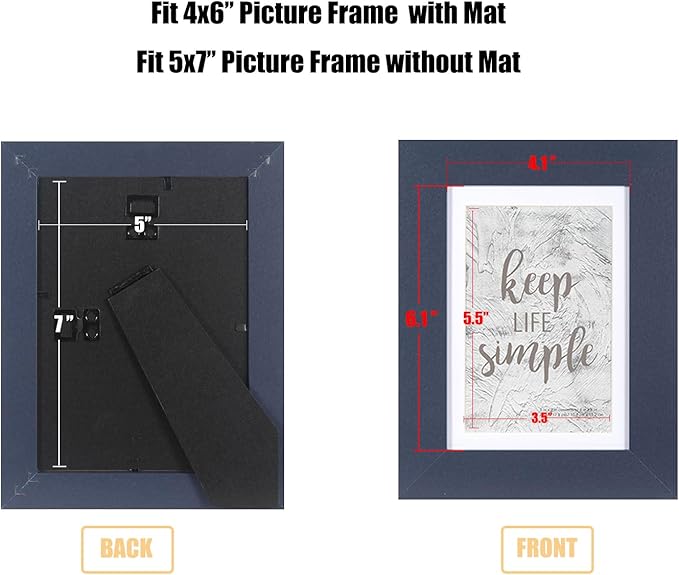 kennethan 5x7 Picture Frame Navy Blue 3 Pcs in 1 set Wooden Frame can Display 4x6 Picture with Mat or 5x7 Without Mat on the Wall